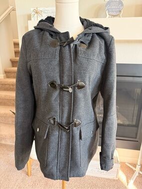 Bcbg  Hooded Toggle Coat - Charcoal Gray
